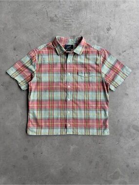 Vintage 00s Cropped Boxy Plaid Button Up Shirt - S
